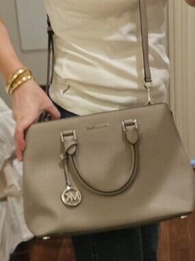 Authentic Michael Kors Pearl Gray Saffiano Leather Satchel